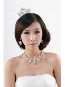 Romantic Rhinestone Jewelry Set Including Tiara Necklace And Earrings