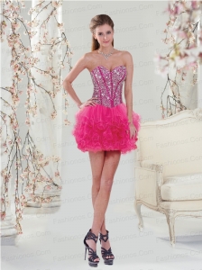 Trendy Beading and Ruffles Hot Pink Prom Dresses for 2015