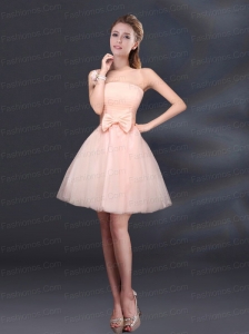 Elegant Bowknot A Line Strapless Prom Dress with Lace Up