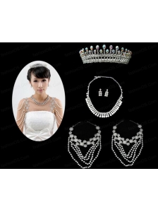 Imitation Pearl Necklace Earing and Tiara Jewelry Sets