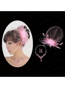 Pink Luxurious Rhinestone Ladies' Jewelry Set Including Necklace And Headpiece