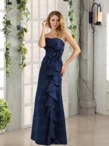 Sweetheart Ruching and Hand Made Flowers Prom Dresses in Navy Blue