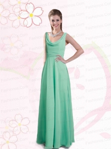 2015 Empire Ruching V Neck Prom Dress in Apple Green