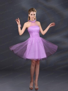 Beautiful Lilac A Line Appliques Prom Dresses with Halter