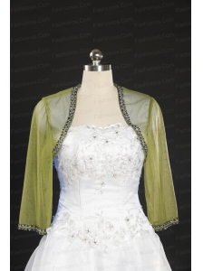 Elegant Olive Green Long Sleeves 2014 Wraps with Beading