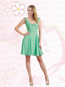 Empire Ruching  2015 Apple Green Mini Length Prom Dress with V Neck