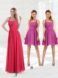 Halter Empire 2015 Coral Red Prom Dresses with Ruching