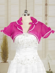 Hot Pink Wedding Party Organza Shawls with Beading