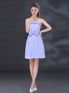 Lavender A Line Strapless Prom Dress with Bowknot