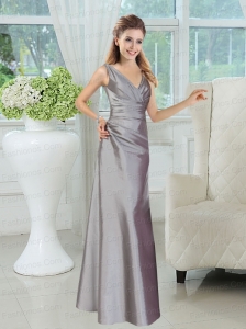 Silver V Neck Long Prom Dresses  for 2015 Wedding Party
