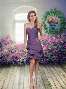 Sweetheart Ruching Hand Made Flowers Column Prom Dresses in Eggplant Purple