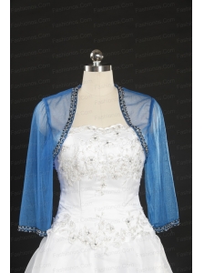 2014 Discount Baby Blue Long Sleeves Wraps with Beading