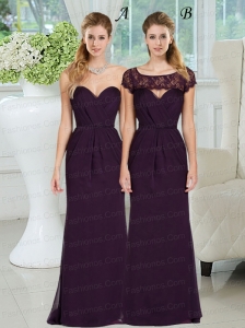 Column Ruching Floor Length 2015 Elegant Dark Purple Prom Dress