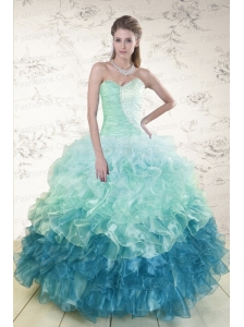 2015 Prefect Multi Color Quinceanera Dresses with Beading and Ruffles
