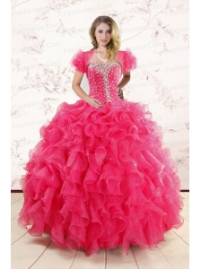 Hot Pink Ruffles and Beaded Wonderful Quinceanera Dresses for 2015