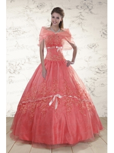 2015 Appliques Sweetheart Sweet 15 Dresses in Watermelon