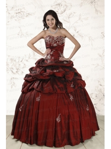 Appliques 2015 Wine Red Quinceanera Dresses with Lace Up