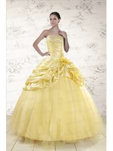 Cheap Yellow Sweetheart Ball Gown Quinceanera Dresses for 2015