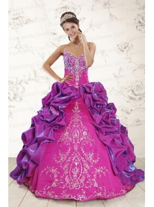 Classic Ball Gown Embroidery Court Train Quinceanera Dresses in Purple