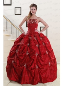 Pretty Strapless Wine Red Appliques Quinceanera Dresses for 2015