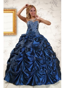 2015 Exclusive Appliques Navy Blue Quinceanera Dresses with Pick Ups