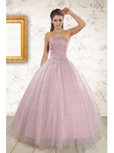 2015 Light Pink Strapless Elegant Sweet 16 Dresses with Appliques
