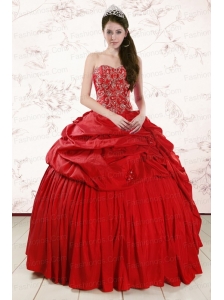 2015 Red Affordable Sweetheart Beading Quinceanera Dresses