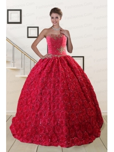 Customize Rolling Flower Beading 2015 Quinceanera Dresses in Coral Red