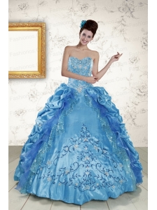 Elegant Sweetheart Embroidery Sweet 16 Dress in Blue