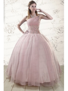 One Shoulder Beading Light Pink Quinceanera Dresses for 2015