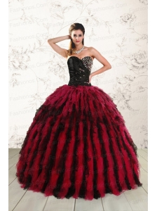 Pretty Sweetheart Ruffles and Beaded Quinceanera Dresses in Red and Black
