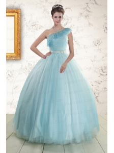 Romantic One Shoulder Light Blue Quinceanera Dress for 2015