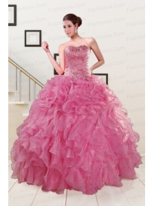 Pink 2015 Pretty Quinceanera Dresses Sweetheart with Ruffles