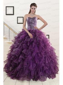 2015 New Style Purple Quinceanera Dresses with Beading and Ruffles