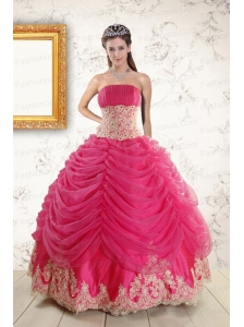 Exquisite Lace Appliques Hot Pink  Quinceanera Gowns for 2015