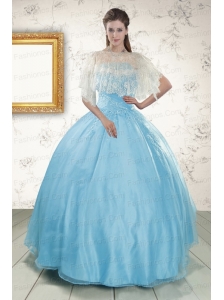 2015 Discount Baby Blue Strapless Quinceanera Dress with Beading