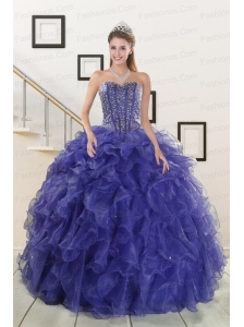 2015 Pretty Sweetheart Purple Quinceanera Dresses with Beading and Ruffles