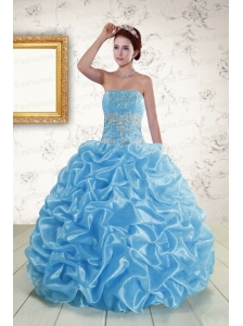 Elegant Strapless Beading and Pick Ups 2015 Quinceanera Dresses in Baby Blue