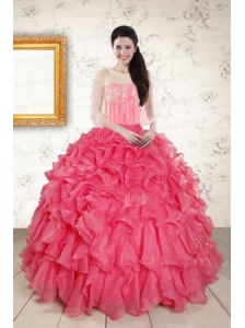 Strapless Beading and Ruffles 2015 Quinceanera Dresses in Hot Pink