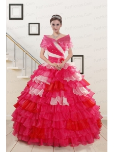 Puffy Beading Quinceanera Dresses with One Shoulder for 2015