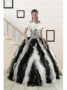 2015 Exclusive Black and White Quinceanera Dresses with Zebra and Ruffles