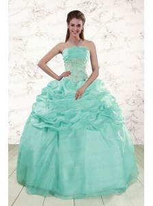 2015 Pretty Puffy Apple Green Sweet 16 Dresses with Beading