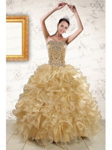 2015 Luxurious Ruffles and Beaded Quinceanera Dresses in  Champange