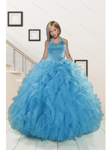 2015 Exclusive Beading and Ruffles Aqua Blue Flower Girl Dress
