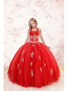 2015 Fashionable Appliques Red Little Girl Pageant Dress