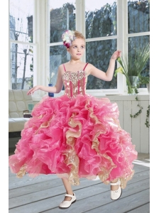 2015 Gorgeous Beading and Ruffles Flower Girl Dress in Pink and Gold