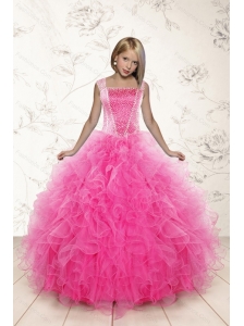 2015 Most Popular Beading and Ruffles Little Girl Pageant Dress in Pink