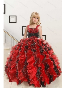 2015 New Arrival Appliques and Ruffles Multi-color Flower Girl Dress