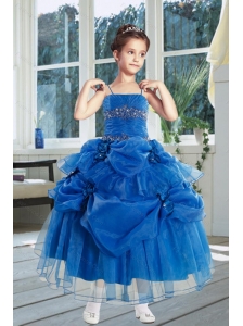 Ball Gown 2015 Royal Blue Little Girl Pageant Dress with Ruffles and Hand Made Flowers
