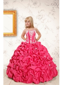 Beautiful Coral Red Little Girl Dress with  Appliques and Pick Ups